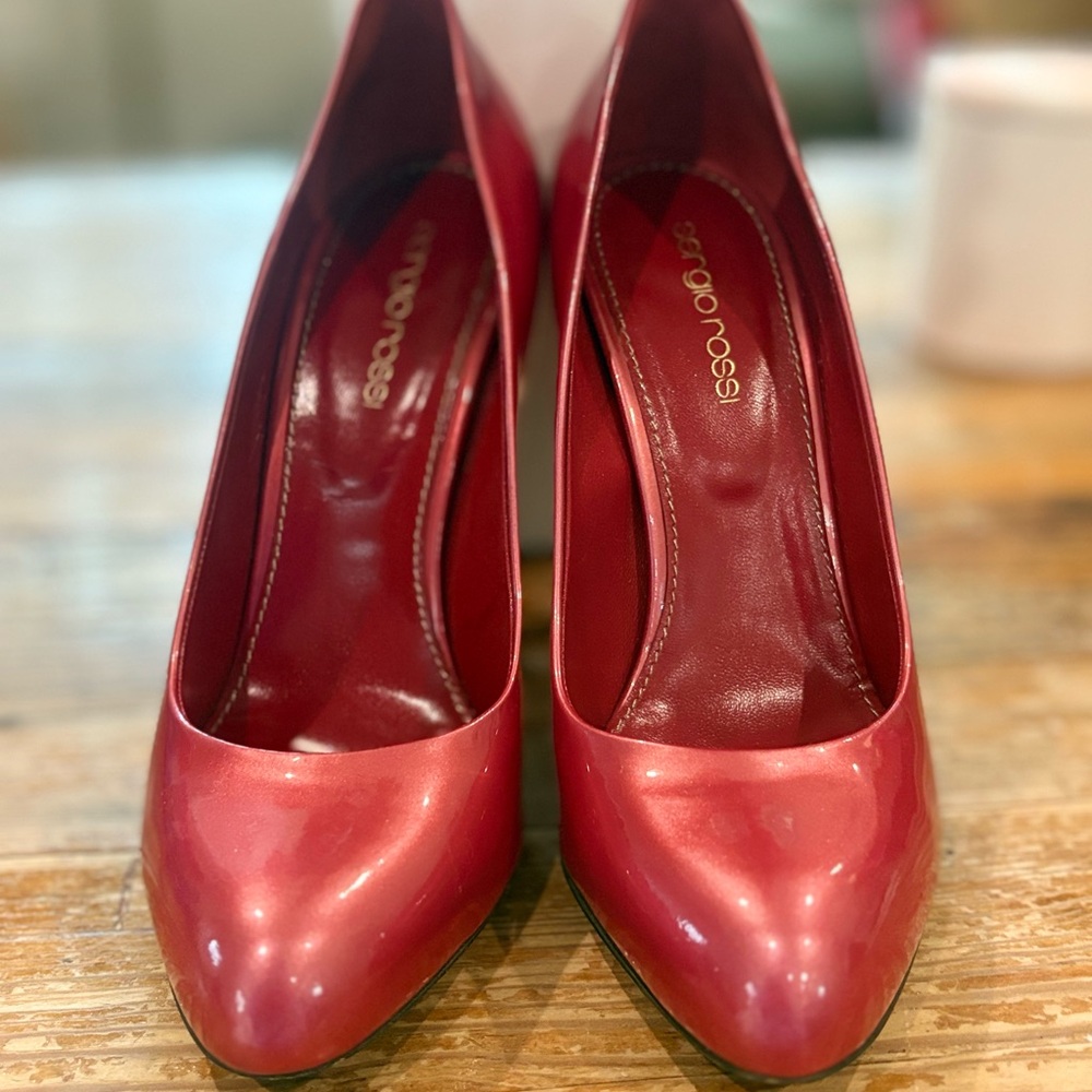 Sergio Rossi Women's Dark Pink Patent Metallic Pumps